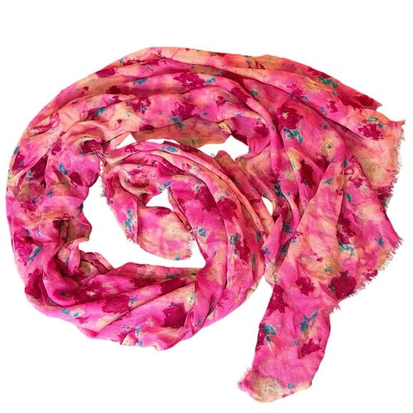 XL Shawl Scarf- Tie Dye Pink Teal- frayed ends- boho- fairy whimsy 79x32" - Picture 1 of 4